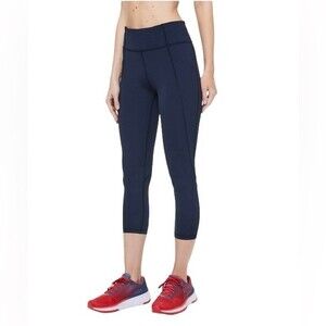 Lululemon Time To Sweat Crop 23" Leggings Navy Full-On Luxtreme Zipper-Free Cool